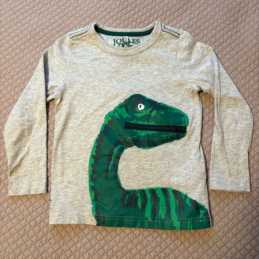 Joules Kids Long Sleeve Shirt with Green Dinosaur